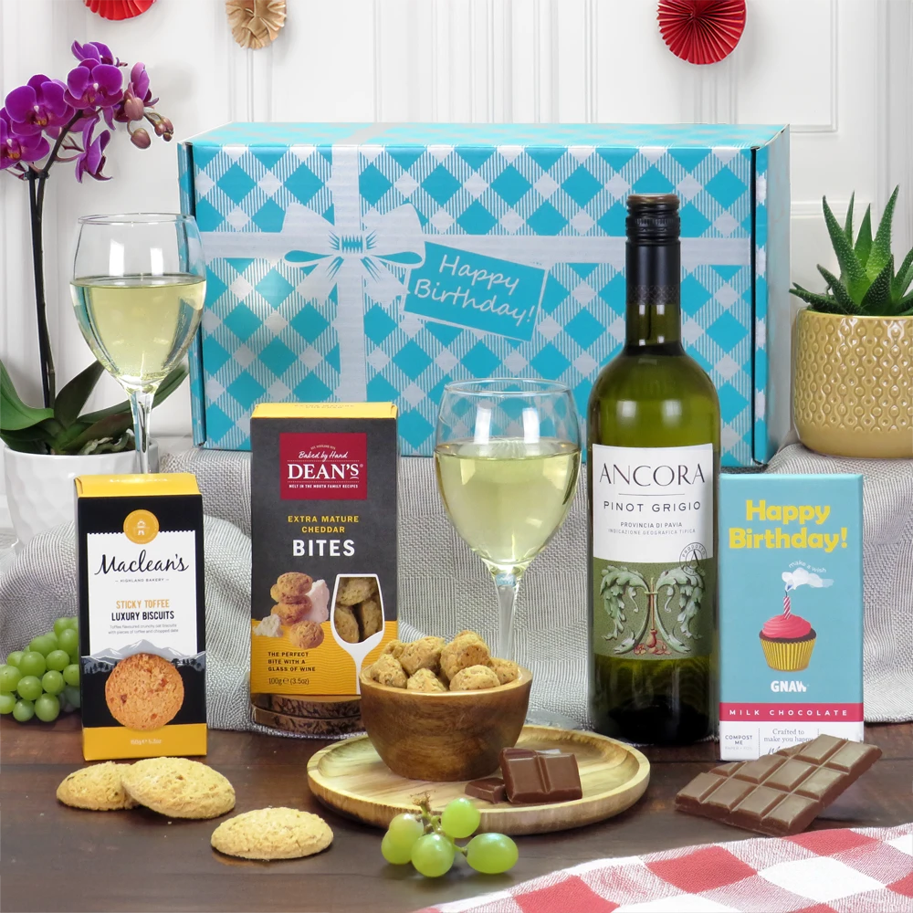happy birthday white wine gift set
