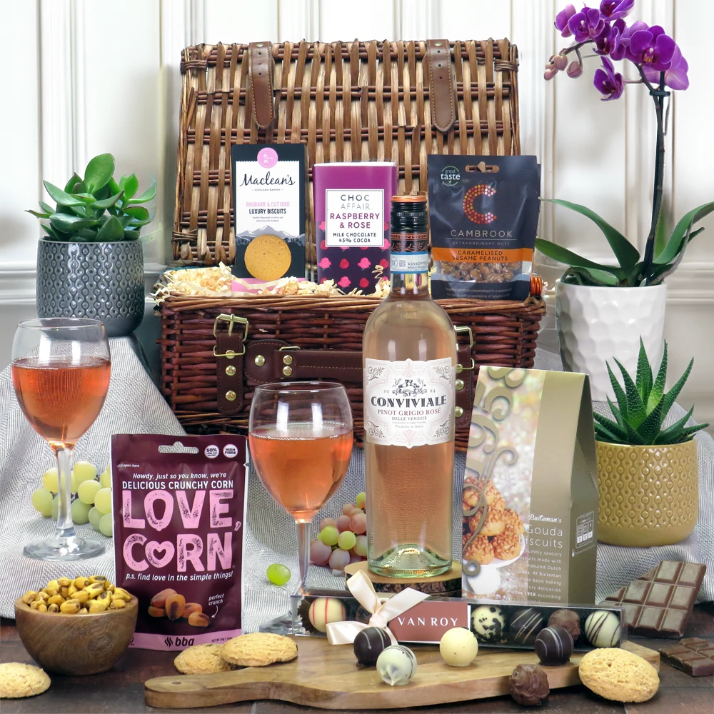 luxury rose wine hamper
